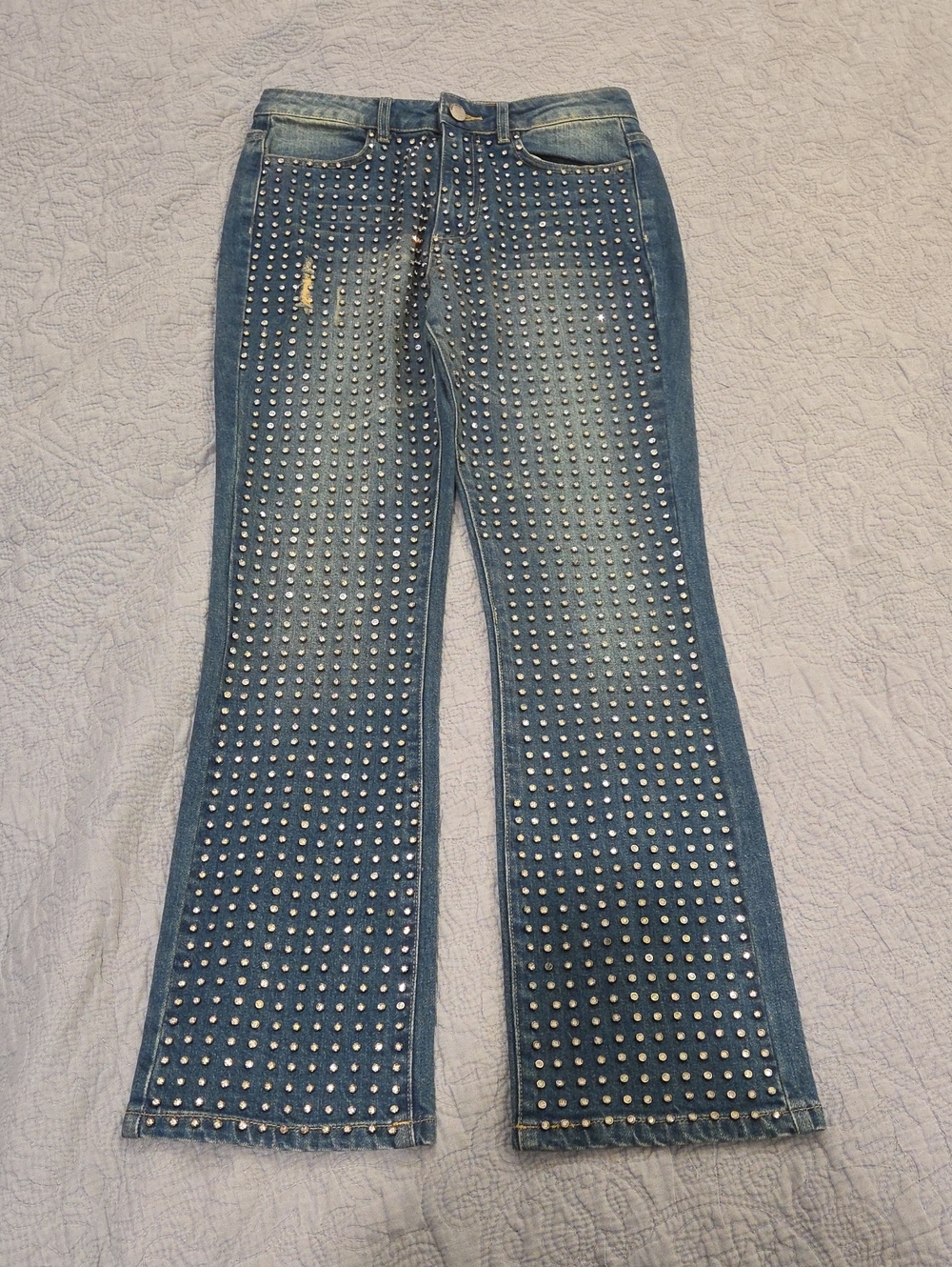 Alice + Olivia NWT All-Over Studded Rhinestone High-Rise Bootcut Jeans Sz 28